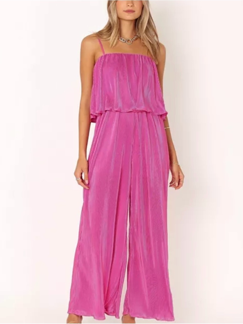 Petal & Pup Hot Pink Strapless-Style Wide Leg Jumpsuit- Julian Plisse
